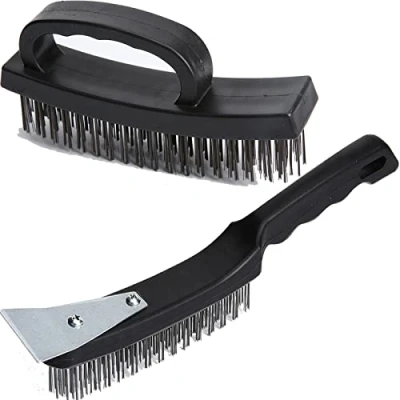 Image of Wire Brush Set of Heavy Duty, 4 Rows Carbon Steel for Cleaning Rust and Dirt with Ergonomic Handle Grip, 2pcs Multi Function Brushes