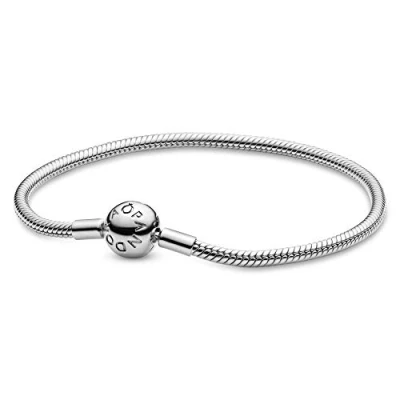Image of Pandora Icons Snake chain silver bracelet with round clasp, 16