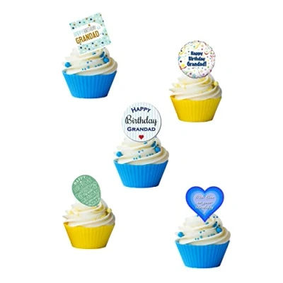 Image of 24 Stand Up Happy Birthday Grandad Themed Edible Wafer paper Cake Toppers Decorations