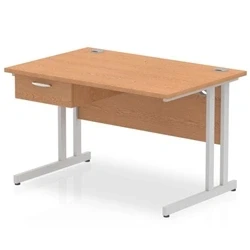 Image of Impulse 1200x800 Desk Oak/Silver Cantilever Leg 1x1 Drawer Fixed Ped