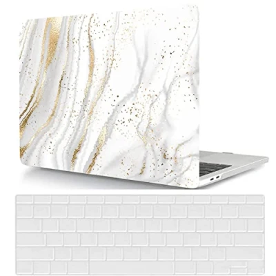 Image of Laptop Shell Case Compatible with Macbook 12 inch 2017 2016 2015 Release A1534 Retina Display, Protective Smooth Plastic Hard Cover &amp; Keyboard White sequined marble