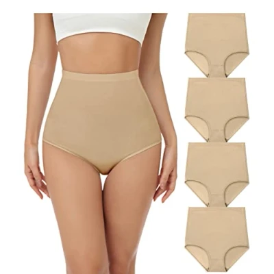 Image of wirarpa Women&#039;s Cotton Knickers Super High waisted Briefs Ladies Underwear Full Coverage Panties Beige 4 Pack XL
