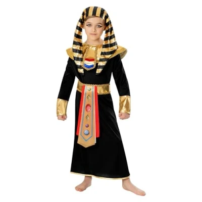 Image of Bristol Novelty 3013447 8000 Pharaoh Boy Costume Fancy Dress Kids, Black/Gold, 7 8 Years