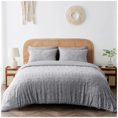 Image of GC GAVENO CAVAILIA Microfiber Duvet Cover Set Reversible Quilt Covers King Size Bed 3Pcs Luxury Embossed Grey Bedding Sets With Pillow Cases