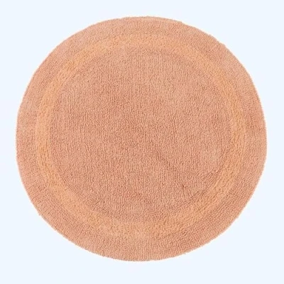 Image of HOMESCAPES Round Bathroom Mat, Luxury 1600gsm Extra Soft 100% Cotton, Reversible Bath Mat Non Slip, Washable, Super Absorbent, Quick Dry, Peach Rug, 80cm