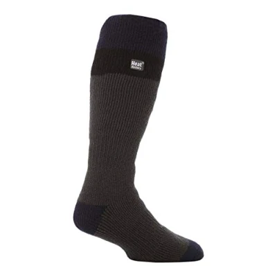 Image of HEAT HOLDERS Mens Thick Extra Long Striped 2.3 TOG Winter Thermal Knee High Ski Socks (6 11 uk, Grey/Black)
