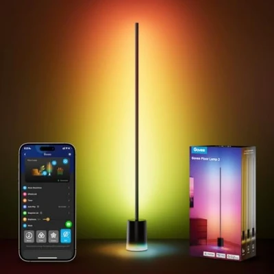 Image of Govee LED Floor Lamp RGBIC, Dimmable Standing 152cm Work with Alexa and Matter, APP Remote Control, Music Sync, Multicolour Scene Modes, Black Corner Lamps for Living Room, Bedroom