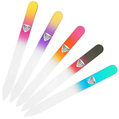 Image of Bona Fide Beauty 5 Piece Glass Fingernail File for Natural Nails, Crystal Nail Files with Cases in Multicolor