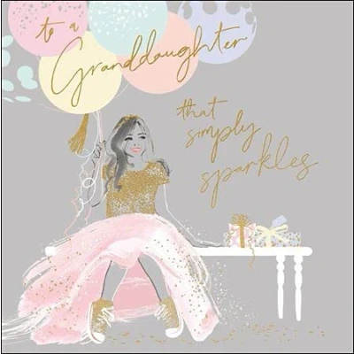 Image of Illustrated Granddaughter Birthday Card from Woodmansterne Simply Sparkles Gold Foil Finish for Her