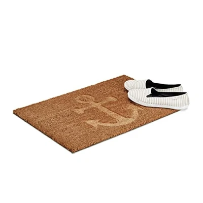 Image of Relaxdays Anchor Coir Doormat, HxWxD: 1.5 x 60 40 cm, Nonslip, Rectangular, for The Entryway, Coconut Fibre, Rubber, Natural, Brown, cm