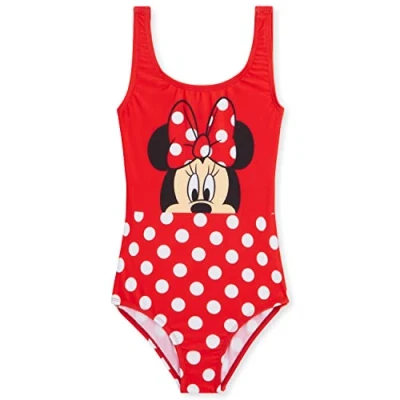 Image of Disney Girls One Piece Swimming Costume, Comfortable Stretchy Swimsuit Gifts (Red Minnie, 2 3 Years)