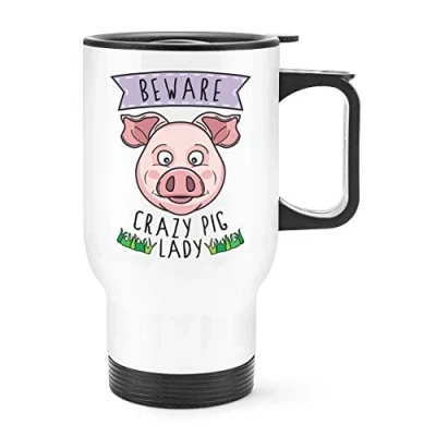 Image of Beware Crazy Pig Lady Travel Mug Cup with Handle