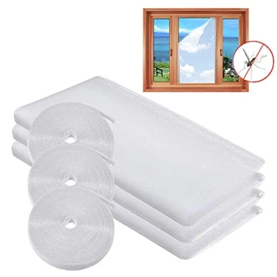 Image of MOEGFY Mosquito Netting,3 Pack DIY Self Adhesive Insect Mesh Curtain Fly Bug Bee Protector Screen 51x59 Inches with 3 Rolls Hook Sticky Tape,Fitted to Multiple Windows