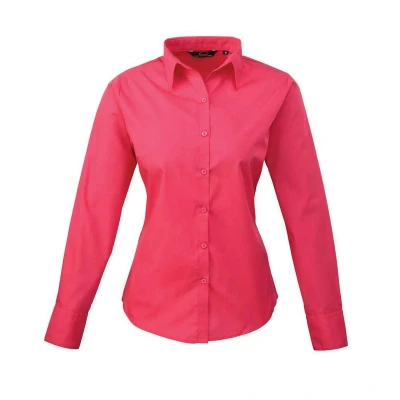 Image of Premier Womens/Ladies Long Sleeved Shirt (Hot Pink) Size 20 UK