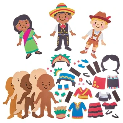 Image of Baker Ross FN014 Around the World Dress Up Magnet Kits Pack of 8, Educational Arts and Crafts Kits, Learning Resources