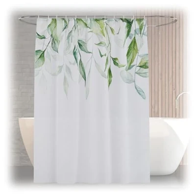 Image of Relaxdays Shower Curtain, Plant Motif, 180 x 200 cm, Mould Resistant, Washable, 12 Rings, for Bathtub, Multicoloured, Polyester