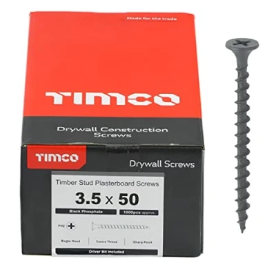 Image of TIMco 00050DRYC PH2 Philips Coarse Drywall Screw 3.5 x 50 Black (Box of 1000)