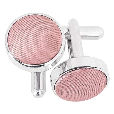 Image of DQT Men Plain Satin Fabric Inlay Wedding Cufflinks Dusty Pink