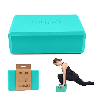 Image of Myga Yoga Block Lightweight EVA Foam Brick High Density Non Slip for Poses, Pilates, Balance and Flexibility Turquoise