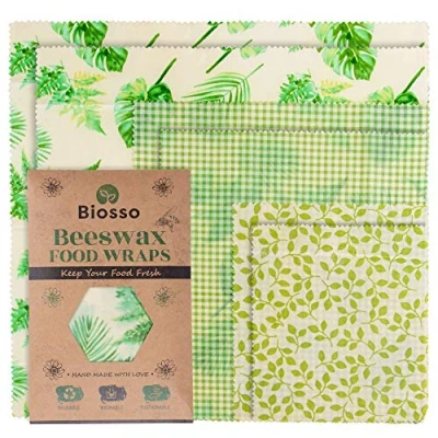 Image of Biosso Premium Beeswax Food Wraps Set Pack 6 Reusable Storage Wrappers Biodegradable Cotton Cloth &amp; Wax Wrap Small, Medium, Large Sustainable Lunch Bags, Sandwich Bowl Covers