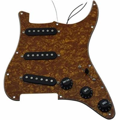 Image of Dopro Custom Loaded Strat SSS Pickguard Prewired ST With Ceramic Pickups for USA/Mexican Fender Gold Pearl Black Covers and Knobs