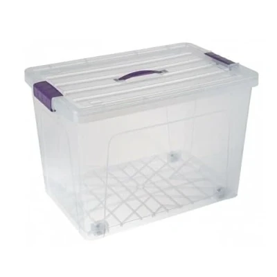 Image of COMFORT TIME Plastic Storage Box Boxes Lid Food Container Home Office Lockable Stackable (70L), Clear