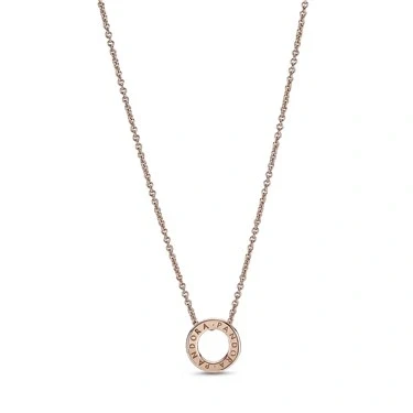 Image of Pandora Rose Gold Crystal Logo Circle Necklace 45cm