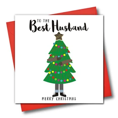 Image of Embellished Christmas Greeting Card, to The Best Husband, Merry Christmas, Man Carrying Tree