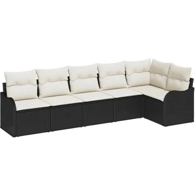 Image of vidaXL 6 Piece Garden Sofa Set with Cushions Black Poly Rattan