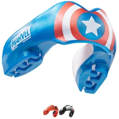 Image of Marvel Captain America Sports Mouthguard for Braces, One Size Remouldable Gum Shield with Case Boxing, MMA, Rugby, Martial Arts, Judo and All Contact