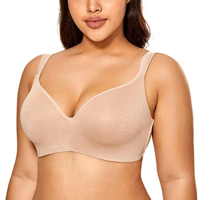 Image of Delimira Women&#039;s Padded Bra T Shirt Underwired Support Balcony Seamless Full Cup Comfort Oatmeal Heather 42B
