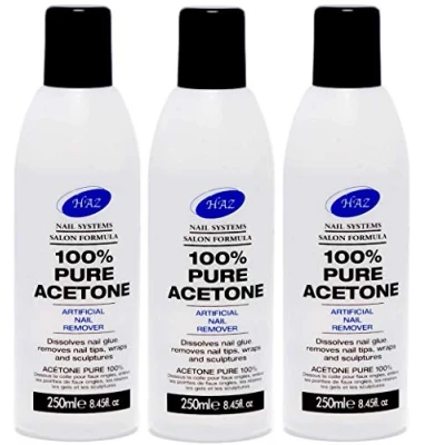 Image of HAZ 100% Pure Acetone Artificial Nail Removal, Clear, 250 ml, Pack of 3