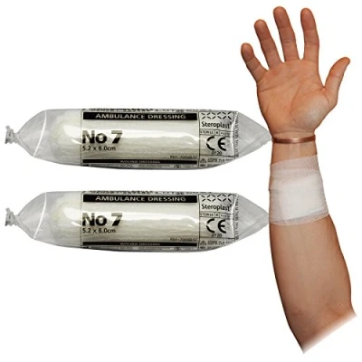 Image of Steroplast Emergency First Aid Medical Heavy Bleeding Ambulance Sterile Dressings Bandage, No7 (5.2cm x 6cm, 2 Pack)