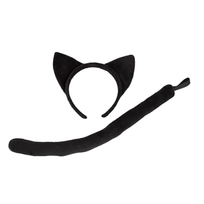 Image of Wicked Costumes Unisex Black Cat Animal Ears &amp;Tail Fancy Dress Accessory Set