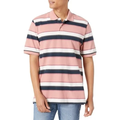 Image of Amazon Essentials Men&#039;s Regular Fit Cotton Pique Polo Shirt (Available in Big &amp; Tall), Pink Stripes, S