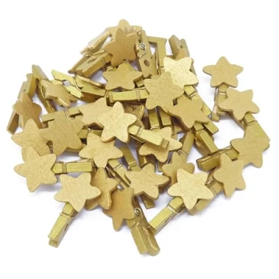 Image of 50pcs 30mm Mini Gold Clothes Pegs with Matching 18mm Stars Craft For Shabby Chic Wedding &amp; Christmas