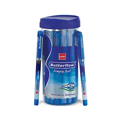 Image of Cello Butterflow Simply Ball Pen Set Pack of 25 Pens 20 Blue and 5 Black Ink Colour Smooth Writing Experience for School Office Use Best Exams