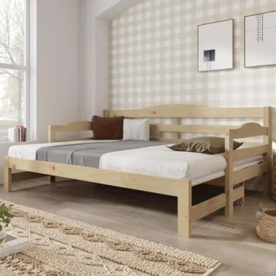 Image of BTM Daybed, Cabin Bed, SIngle Guest Bed Sofa Pull out Trundle for Living Room and Bedroom (3 FT) 90 x190 cm Natural