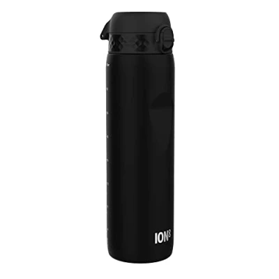 Image of Ion8 1 Litre Water Bottle, Leak Proof, Flip Lid, Carry Handle, Rapid Liquid Flow, Dishwasher Safe, BPA Free, Soft Touch Contoured Grip, Ideal for Sports and Gym, Carbon Neutral Recyclon, 32 oz, Black