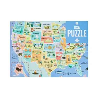 Image of Talking Tables 1000 piece USA Jigsaw Puzzle with Poster 50 States Map Illustrated American Landmarks Fun at Home Family Activities, Birthday Present, Travel Gifts, Wall Art, PUZZLEUSA