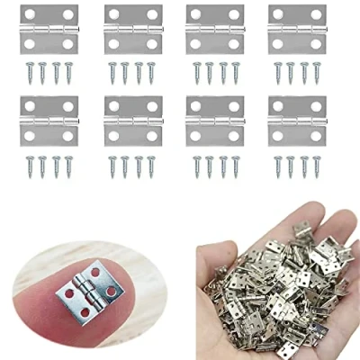 Image of Lxoraziy 100 Pieces Small Mini Hinges, Folding Butt Miniature Furniture Cabinet for DIY Wooden Jewelry Box, Doll Houses, Tool Box (Silver)