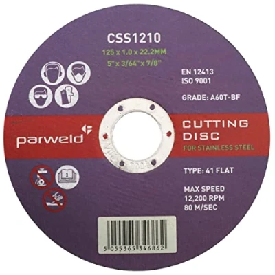 Image of (Pack of 100) Parweld (5&quot;) 125mm x 1mm Thin Stainless Steel Cutting Discs For Angle Grinder Metal Slitting