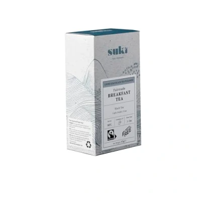 Image of Suki Tea English Breakfast Pack of 15 Pyramid Bags Indian and African Assam Black Blend Full bodied Fairtrade Great Taste Brews in 4 Minutes