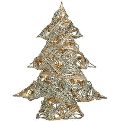 Image of WeRChristmas Pre Lit Silver Woven Rattan Warm White LED Christmas Tree Glitter Coating, 33 cm Multi Colour