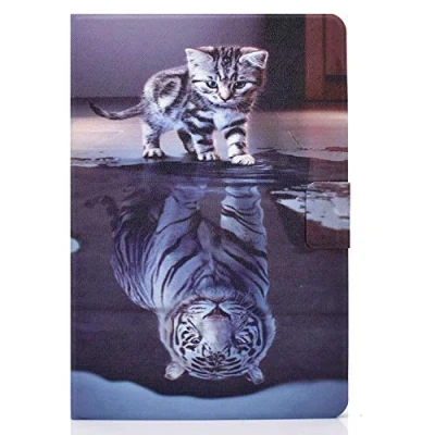 Image of Succtop Case for Galaxy Tab A7 10.4&quot; 2020, Folio Flip PU Leather Cover Pen Holder Standing Wallet Protective Tablet Samsung T500/T505/T507, Cat and Tiger