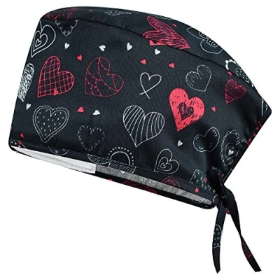 Image of B well Surgical Hood Fabric Caps Nurse Accessories for Doctors, Nurses, Dentists, Pharmacists, Vets, Medical Personnel, Red Heart, One Size Fits All