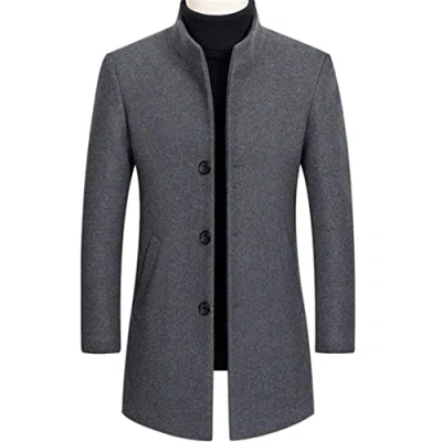Image of Wool &amp; Blends Coat Men Autumn Winter Long Trench Business Casual Thick Woolen Jacket Overcoats Clothing 2011 Grey XXL