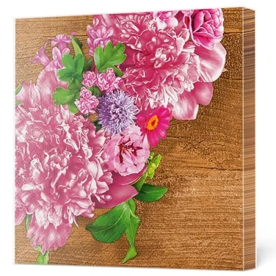 Image of Maki 3 Ply Flowery Tissue Paper Napkins Serviettes for Decoupage Lunch 33cm x Pack of 20 (Pink Wreath with Peonies)