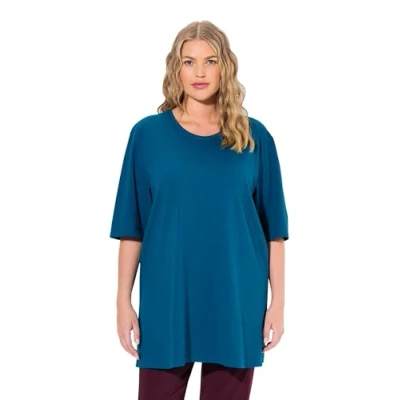 Image of Ulla Popken Women&#039;s T Shirt, Rundhalsausschnitt, Relaxed, Halbarm, Blue Green, 24 UK/26 UK