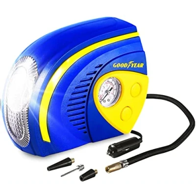 Image of Goodyear car tyre inflator air compressor 12v pump with pressure gauge LED light usable for bike, bicycle, basketball, toys